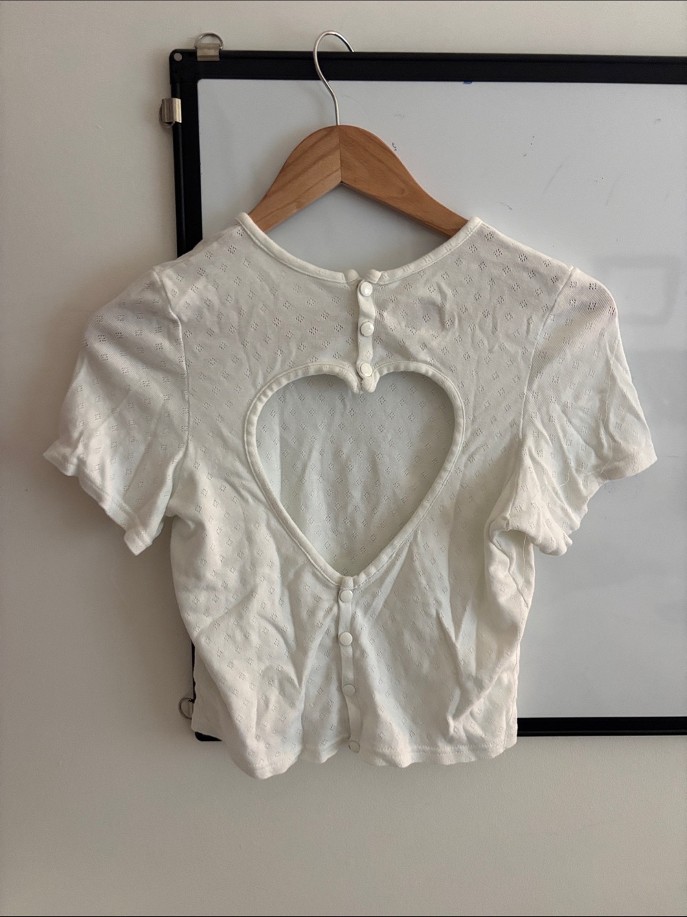 Heart Back Cutout Short Sleeve Top - White